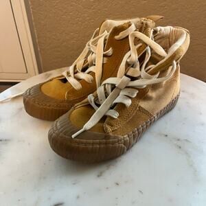 Zara Boy’s High Top Sneaker Zip Mustard Yellow Canvas 32 EUR 1 US
